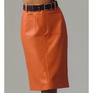Anthropologie Maeve The Colette Dark Orange Vegan‎ Leather Skirt Size Large